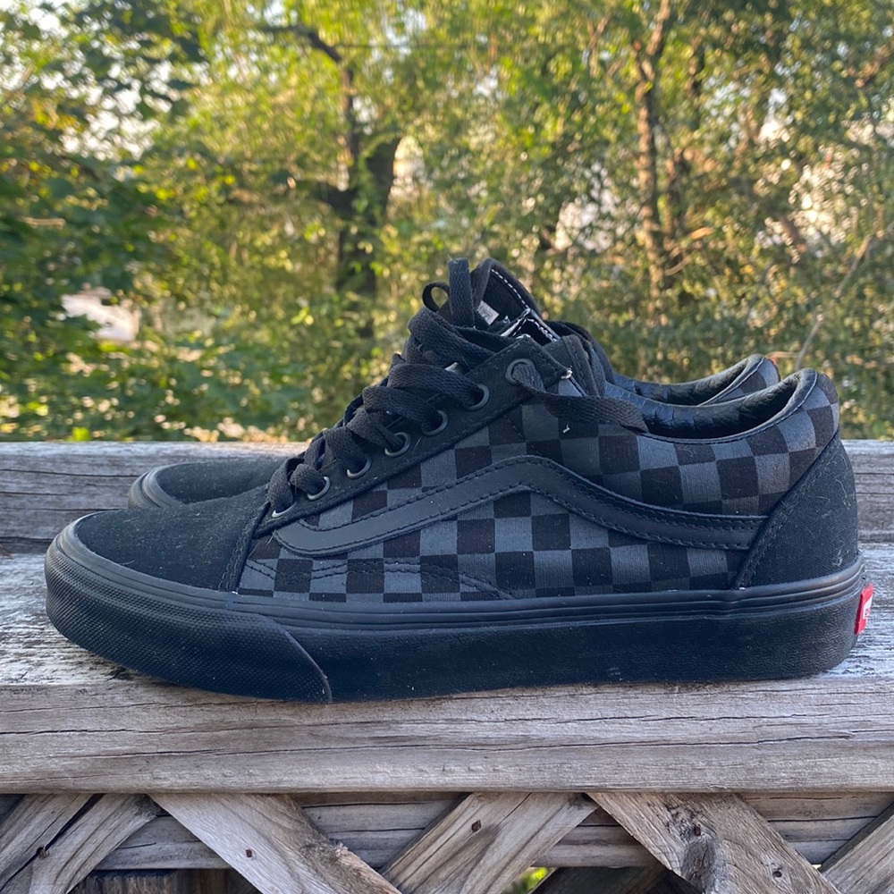 Custom made black on black checkered, “Classic” style vans